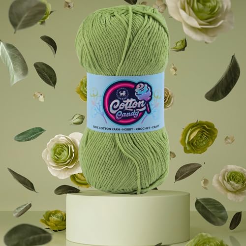 Image of NESTNHAVEN Cotton Candy 100% Cotton Yarn - (100g, 185 Meters) - Luxury Yarn for Crochet, Amigurumi, Embroidery, Toys, Garments, Flowers and Hobby, Projects. (Pista Green)