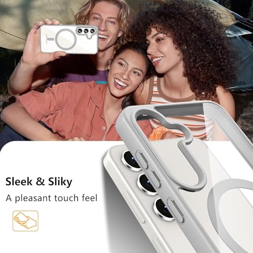 Image of VONZEE Compatible with Samsung Galaxy S26 5G Case Luxury Retro Flowers Floral Clear for Magnetic Wireless Charging Case Shockproof PC+TPU Cute Glossy Shiny Cover for Girls Women, Grey