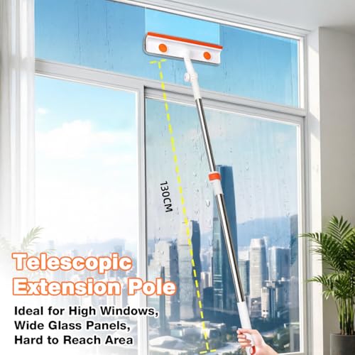 Image of HASTHIP 51'' Window Cleaning Tool with Scraper & Microfiber Head - 2-in-1 Multifunctional Window Glass Cleaning Tools, 180 Rotatable Head for High Windows, Shower Glass, Car Windshield-Yellow