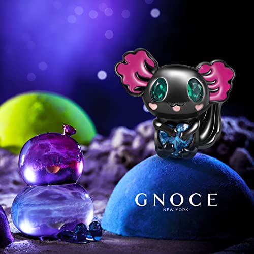 Image of GNOCE Embraces Heart Gemstone Bead Charms 925 Sterling Silver Wolf Fox Bear Husky Hedgehog Astronaut Chihuahua Dinosaur Rabbit Koala Axolotl Angel Tiger Dog Unicorn Cat Jewelry Gift for Women