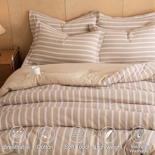 Image of 100% Cotton Comforter Set Full Size - Reversible Yarn-Dyed Stripe Design, Soft Washed Cotton on Both Sides, Lightweight All-Season Bedding, Machine Washable(Colorful Stripe, 80 inchx90 inch)