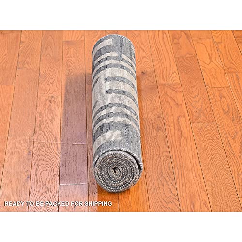 Shahbanu Rugs Pure Silk And Textured Wool Zigzag With Graph Design Hand Knotted Rug (2'7" X 8'2") #TOP3