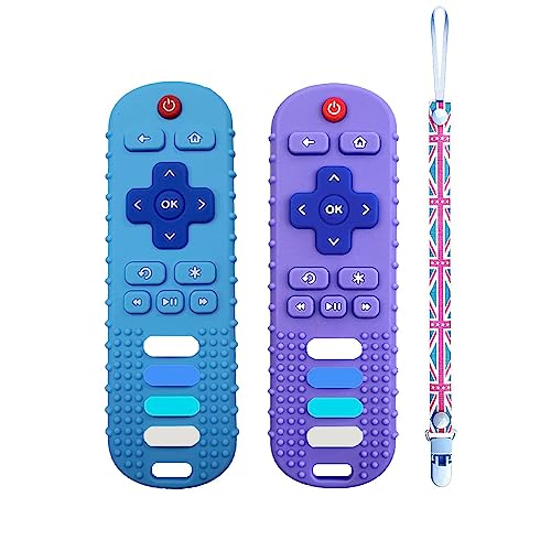Remote Control Teether For Baby,Silicone Infants Teething Toys,Baby Fake Remote Teething Toys,Bpa Free (Cyan+Purple) #TOP2