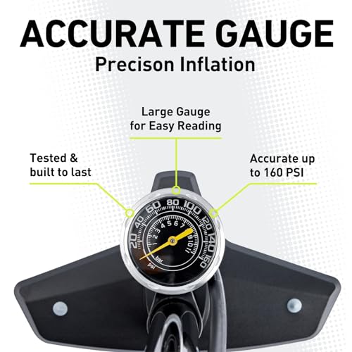 Image of Vibrelli Bike Floor Pump with Gauge - High Pressure 160 PSI - Presta Valve Bike Pump Automatically Switches to Schrader - Bicycle Pump Comes with Glueless Puncture Kit