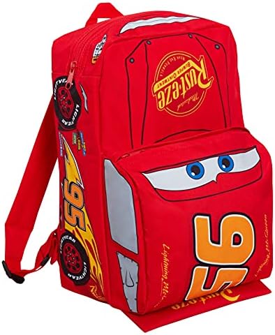 Disney Kids Cars Backpack Official Lightning McQueen 'Piston Cup Champion' 3D Effect Car Children's School Nursery Lunch Bag Large Rucksack Red 95 Carry On
