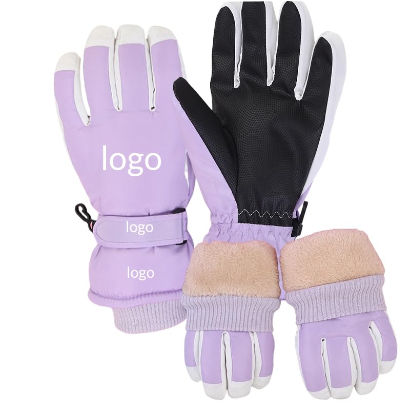 Customized Ski Gloves, Personalized Snow Gloves with Name/Logo/Image, Waterproof Non-Slip Velvet Warm Snowboarding Gloves with Adjustable Elastic Buckles for Men Women Snowmobile Skiing Outdoor Winter