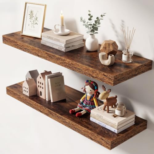 Image of Dreamland 30 Inches Floating Shelves for Wall,9.3 inch Deep Long Floating Shelves Set of 2,Large Display & Storage Shelf,Wall Shelf for Bathroom Bedroom Living Room Kitchen Office,Rustic Brown