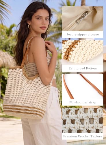 Bolso tote tejido para mujer con cierre y forro miniatura 6