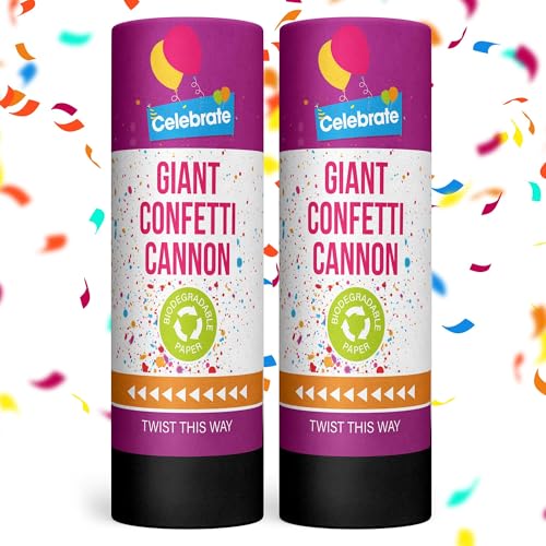 SOL 2pk Confetti Cannons Large - Giant Party Poppers Paper Cannon - Multicolour Papers Mix for Weddings Birthdays New Years Eve and Celebrations - Safe Easy to Use Perfect for Photos and Videos