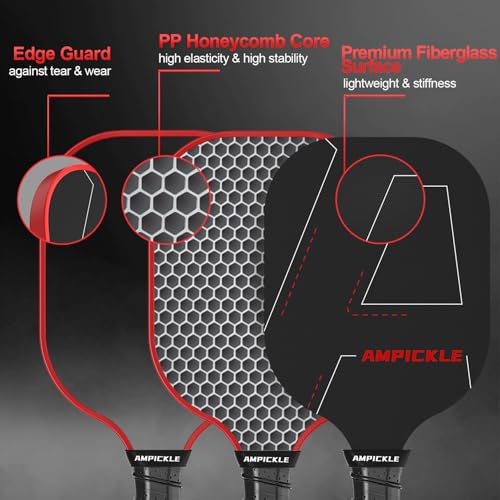 Image of Pickle Ball Paddle,Fiberglass Pickleball Paddles Set,Frosted Surface Pickleball Rackets, USAPA Standards,Oversized Sweet Spot Pickle Ball Paddle for Indoor Outdoor (A-2Line Red)