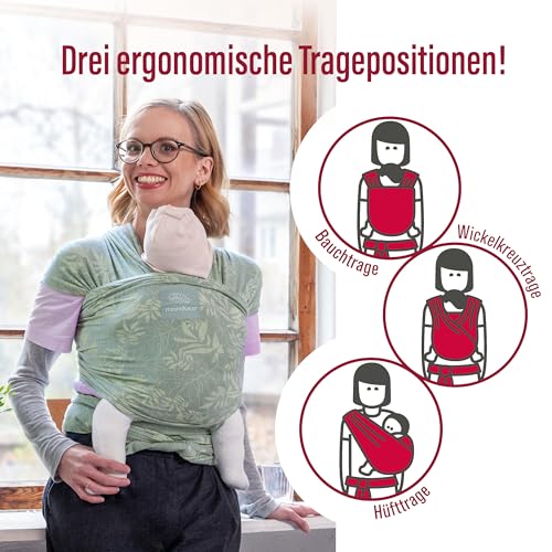 manduca Sling - Babytragetuch - Elastische Babytrage für Neugeborene von der Geburt bis zu 15 kg - Bio-Baumwolle - GOTS zertifiziert - Botanic Green