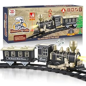 JUQU Train Set – Electric Train Toys w/Lights & Sounds (ON/Off), Toddler Train Sets for Boys, Toy Train w/Locomotive Engine, Cars& Tracks, Christmas Train Gift for 3 4 5 6 7 8+ Year Old Boys Girls