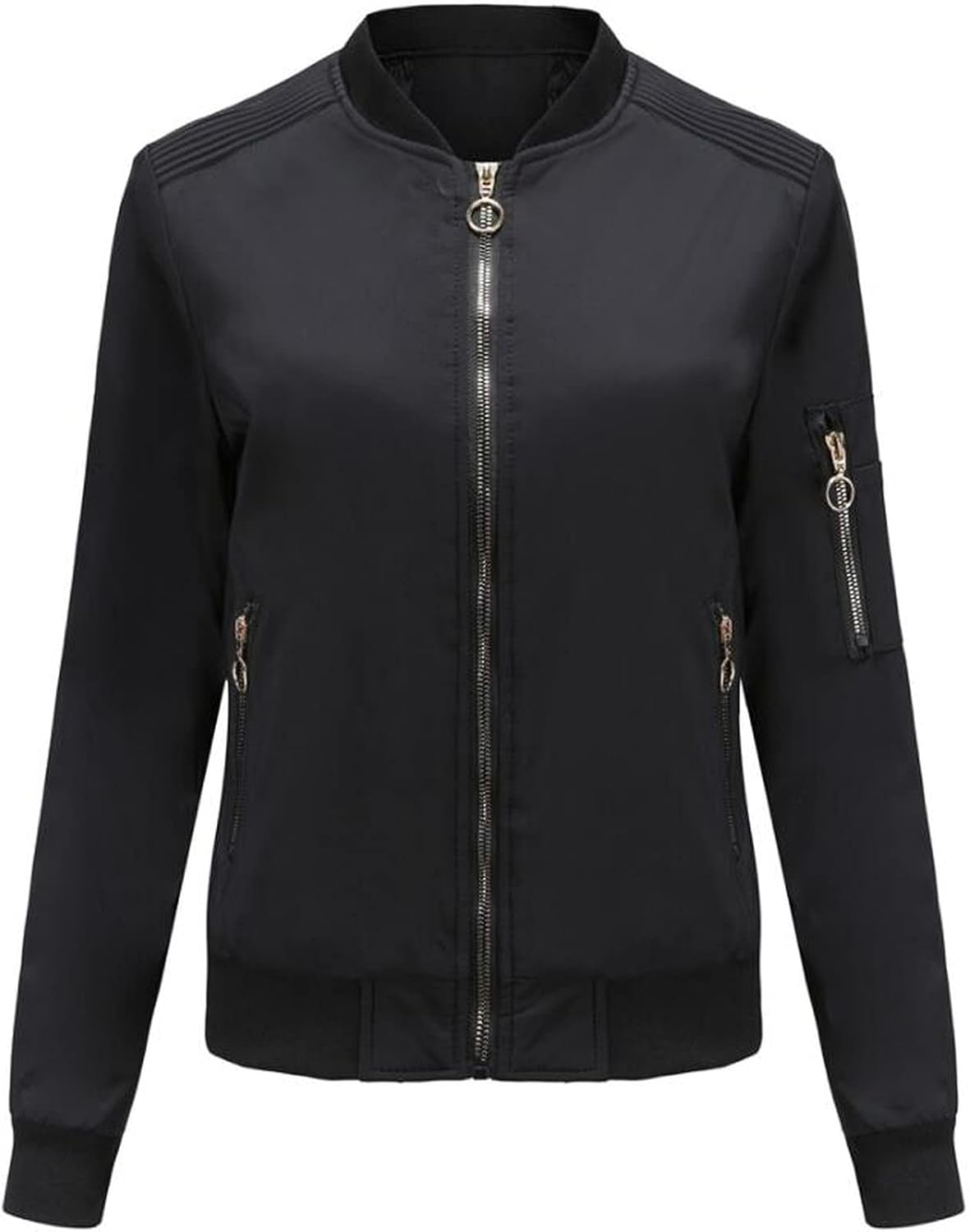 MEWOW Women's Solid Front Zipper Warm Thin Quilted Coat Baseball Bomber Jacket