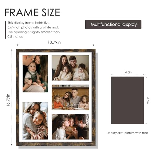 Image of DUENPY 13x16 Picture Frame 5x7 Collage Picture Frame Displays Five 5x7 inch Photos Collage Wall Decor Wall Hanging Brown