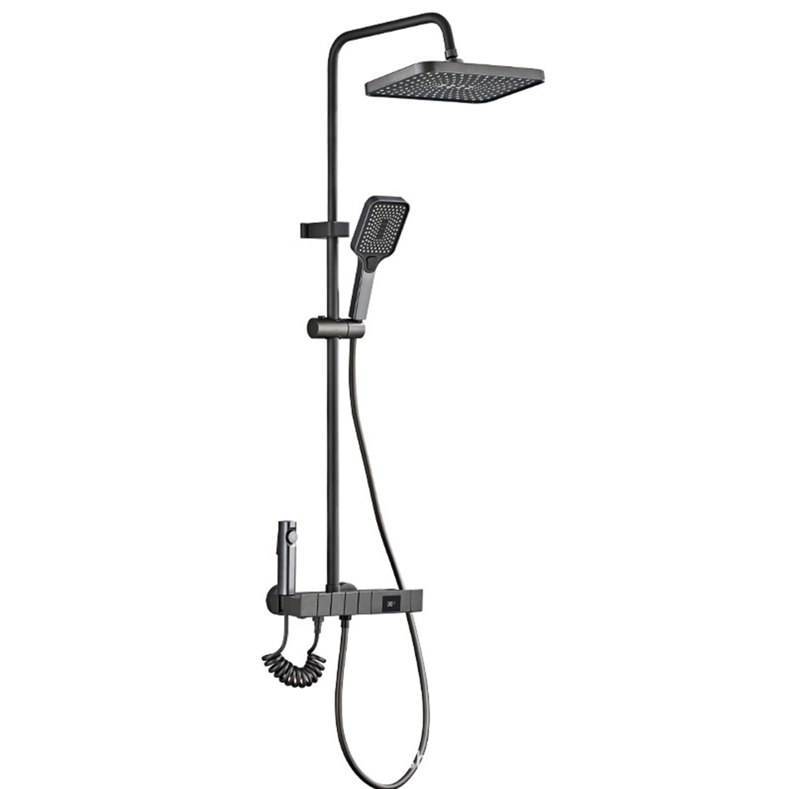 Set Rubinetto Doccia Gun Grey, Sistema Doccia con Display Digitale, Colonna Doccia A 4 Funzioni con Soffione A Pioggia da 30 * 20 Cm E Doccia Portatile A 3 modalità, Pistola A Spruzzo