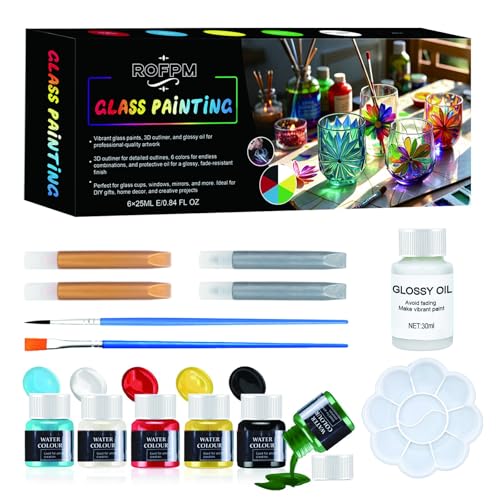 ROFPM Kit de peinture sur verre pour adultes, peinture teintée pour cristal, fenêtre et vin, couleurs vives, revêtement solide