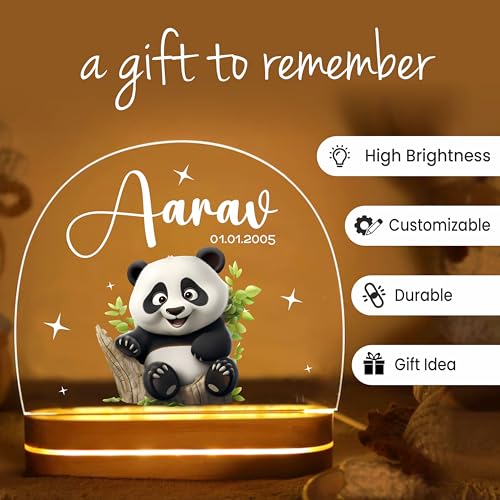 Image of PRINTHUA Plastic Personalized LED Night Table Lamp with Custom Name,Unique Gift for Women,Men,Kids,Girlfriend,Boyfriend,Husband,Wife|Perfect for Birthdays,and Special Occasions (Cute Panda),Clear