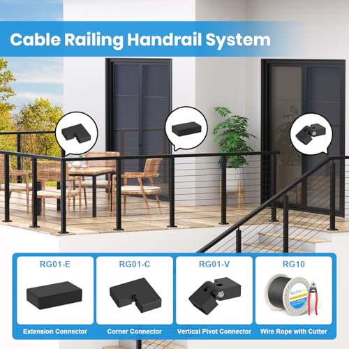 Image of 12-20FT Swageless 36 inch Cable Railing Post Kit for Stair Pre-Drilled | Stair Cable Post System Includes 4Pack Stair Posts, 250FT Wire Rope, Black Swageless Deck Cable Railing Kit(No Handrail)