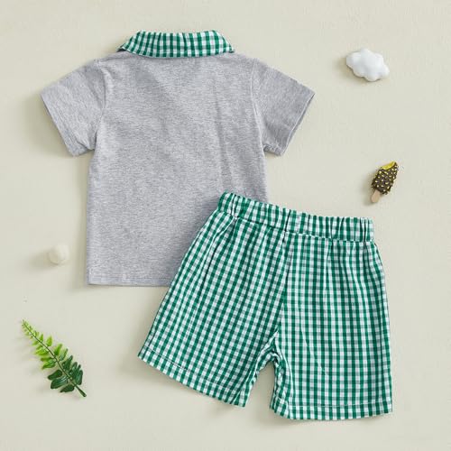Gueuusu Toddler Baby Boy Golf Outfit Hole in One/Golf Cart Embroidery Quarter Zip Collared Shirt Plaid Shorts Set Clothes2