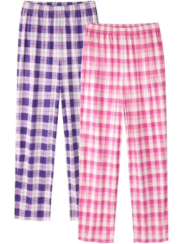 IHU 2 Pack Girls Pajama Pants Soft Cute Print Plaid Pattern PJ Bottoms Kids Lounge Sleep Pants Sleepwear with Pockets Purple Plaid Pink Plaid 12-14 Years