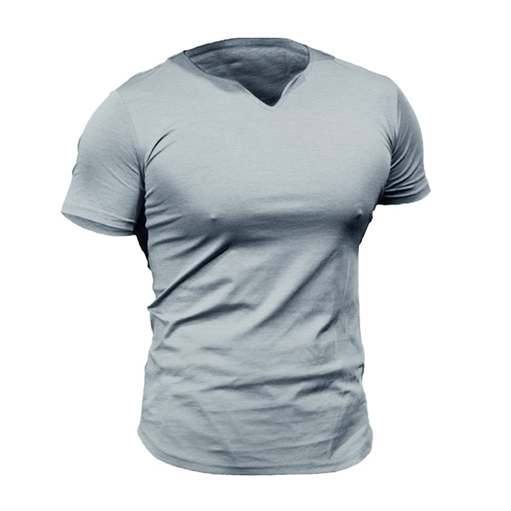 Men's Mesh Athletic Tee Shirts with Split V Neck for Gym Workout Bodybuilding Color Gray Size XL