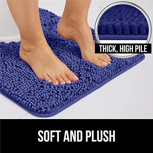 Image of Gorilla Grip Original Shaggy Chenille Square U-Shape Contoured Mat for Base of Toilet, 22.5x19.5 Size, Machine Wash and Dry, Soft Plush Absorbent Contour Carpet Mats for Bathroom Toilets, Royal Blue