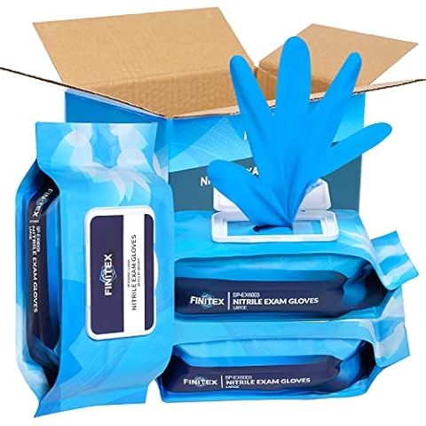 FINITEX Nitrile Disposable Latex Free Exam Gloves - 5mil 12 inch 90PCS Long Powder Free Glove for Cooking Tattoo Food Medical Cleaning Gloves (Box of 90, X-Large) Cover