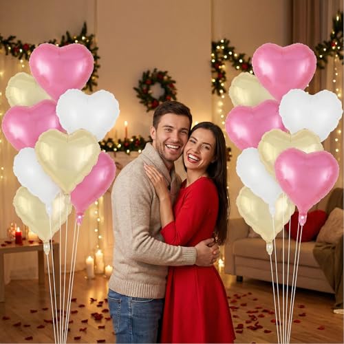 Image of 12 Pcs Colorful Heart Balloons,18 Inch Heart Foil Balloons Love Balloon Valentine Balloon for Birthday Party Wedding Engagement Party Baby Shower Valentine Day Decorations