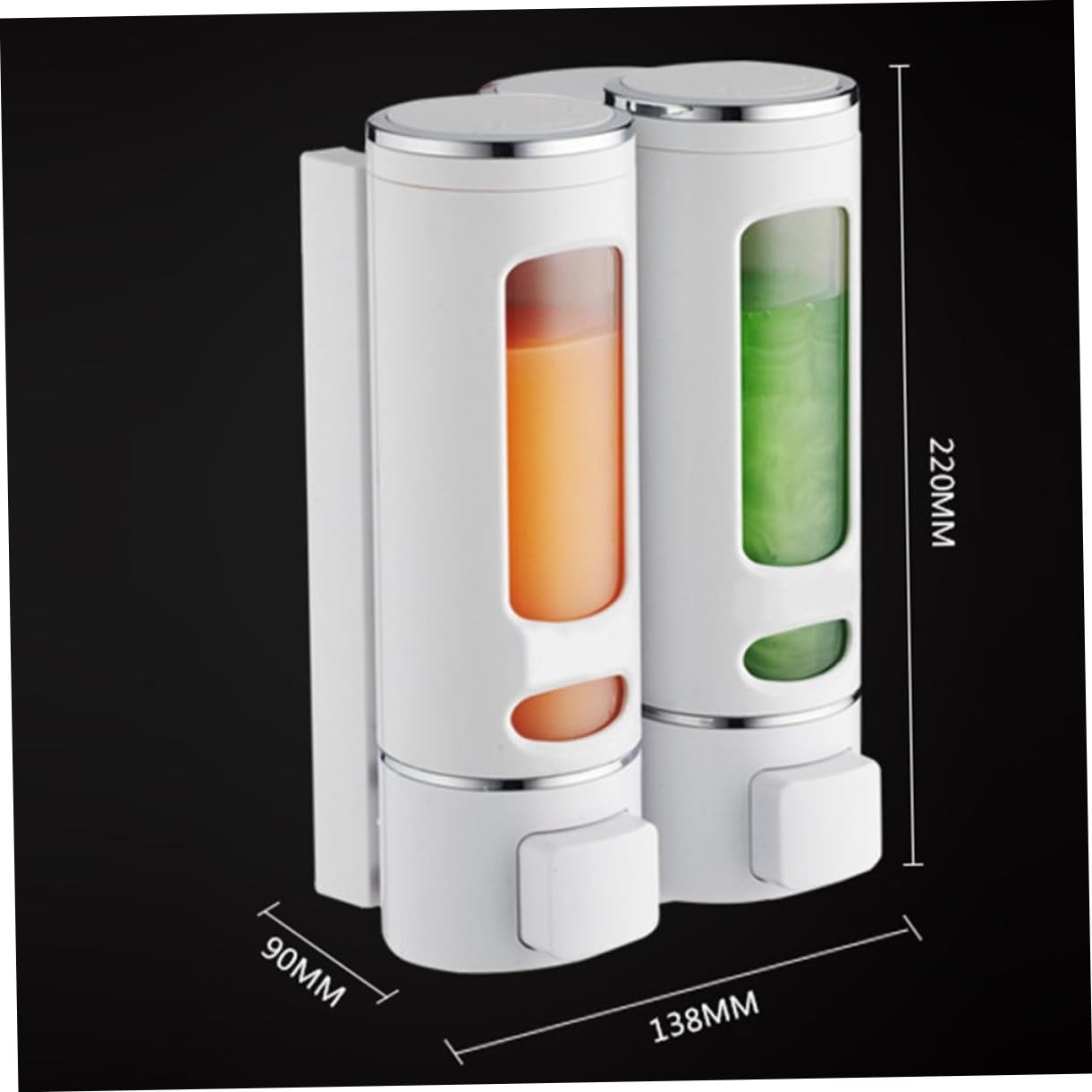 Dispenser di Sapone Liquido Bianco da Parete Doppia Testa Materiale Abs Facile da Installare, Design Finestra Trasparente per Bagno e Cucina