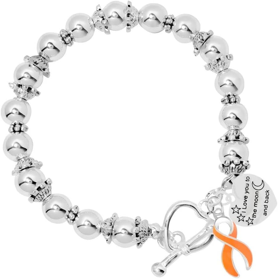 Orange Ribbon Awareness Bracelet for Leukemia Awareness, Kidney Cancer, Multiple Sclerosis, Skin Cancer, Gun Violence Awareness, Fundraising & More!