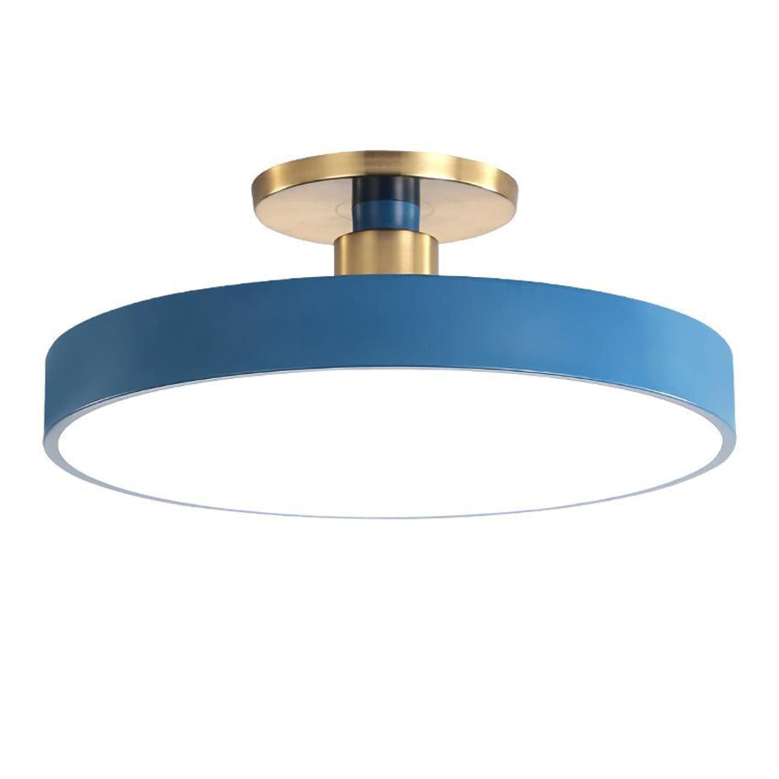 LYMSXAZOU Macaron Round LED Ceiling Light, Modern Wrought Iron Lamps Semi Flush Mount Lighting For Children's Room, Bedroom, Hallway,Blue+Stepless Dimming-30cm 18W