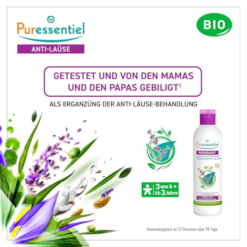 Puressentiel - Anti-Läuse - Poudoux Shampoo zur täglichen Anwendung BIO-Zertifiert - Entfernt Läuse, Larven und Nissen - Wirkstoff 100% natürlichen Ursprungs - 200 ml