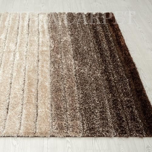 Image of Super Soft Floor Area Rug 8 x 11 Feet Soft Smooth Thick Non-Slip Fluffy Shaggy Carpet for Bedroom, Drawing, Kids Room, Office with Upto 2 Inch Microfiber High Pile (Beige Brown B)