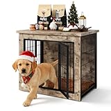 Dog Crate Furniture with Thick Cushion, Side End Table Wooden Dog Cage with Double Doors, Chew-Resistant Dog Kennel Dog House Indoor for Small to Large Dog