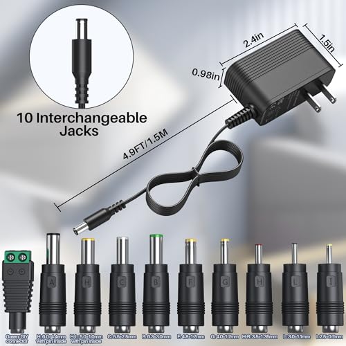 Xhuchinmal 9V Power Supply Ac Adapter Dc 9V Power Cord Universal Power Adapter 9V Charger With 10 Interchangeable Jacks Compatible With 1000Ma 900Ma 800Ma 700Ma 600Ma 500Ma 400Ma 300Ma 200Ma 100Ma Electronics thumb #6