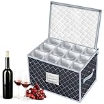 VERONLY Wine Glass Storage Box with 12 Dividers, Stemware Protector Carrier, Glassware Case Container for Wine Glasses, Fragile Crystal Dinnerware Moving, Kitchen Party Travelling Camping (Grey)