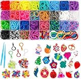 Inscraft 2600+ Loom Bänder Set, 28 Farben Loom Gummibänder für Armbänder, Loop Armbänder set Kinder zum Halsketten und Gummi Armband basteln, Nachfüllset mit 100 Clips, 52 ABC-Perlen, 152 Perlen