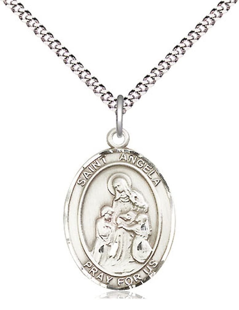 CatholicStore St. Angela Merici Medal in Fine Pewter, 3/4" Tall on a 18" Light Rhodium Clasp Chain