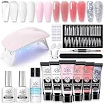 Born Pretty Polygel Starter Set mit UV Lampe, Nagelset Gelnägel Starterset 6 Farben Transparent Weiß Nude Rose Glitzer Polygel Nägel und Slip Solution Base Top Coat Acrylnägel Nagelverlängerung Kit
