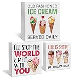 Summer Ice Cream Decor for Home Farmhouse Ice Cream Tiered Tray Decor 3 Pcs Decorative Wood Box Signs Table Desk Shelf Decoration