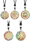 MTLEE 5-Piece Chakra Necklace Set: Orgonite Crystal Pendants, Healing Energy, Unisex-Adults, Elegant, 1.38 Inches