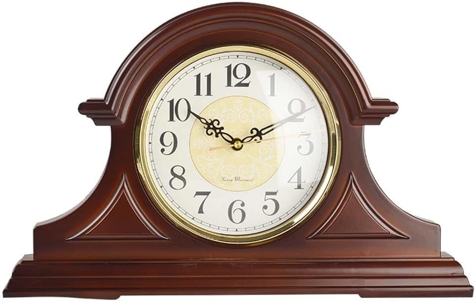 Mantel Clock, Silent Mantle Clock Home Vintage Battery Operated Mantel Clocks for Living Room Decor 47×30 cm (Color : Brown)