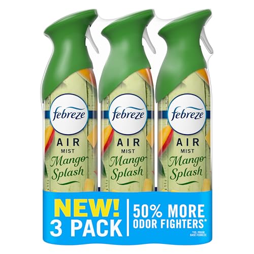 Image of Febreze Air Mist, Air Freshener Spray, Odor Fighting Room Spray, Deodorizer for Home Bathroom Kitchen Office Apartment Dorm Room Classroom, Mango Splash Scent, 8.1oz (Pack of 3)