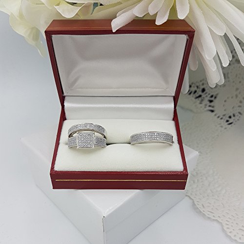 Dazzlingrock Collection 0.60 Carat (ctw) 10K Round Cut White Diamond Men & Women's Micro Pave Engagement Ring Trio Set, White Gold3