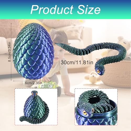 Joycabin 3D Gedruckte Schlange Spielzeug, Ostern 3D Gedrucktes Drachenei Schlangeneier, Easter Schlangeneier, 3D Gedruckte Tiere Spielzeug für Kinder Geschenke Schreibtisch Wohnkultur (Blau Grün)