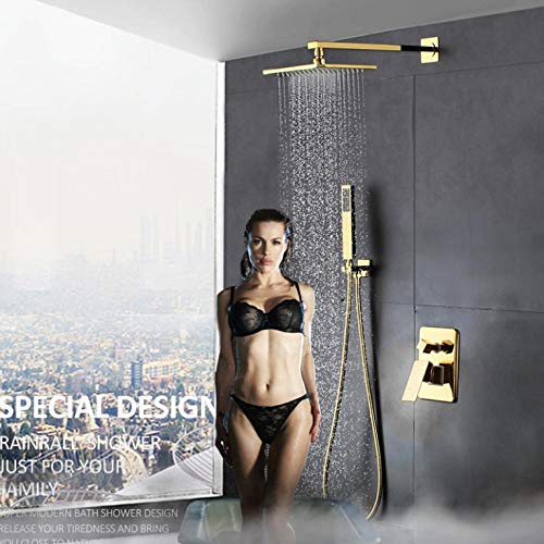Kit de douche dorée encastrée de luxe avec ciel de pluie de 30 cm
