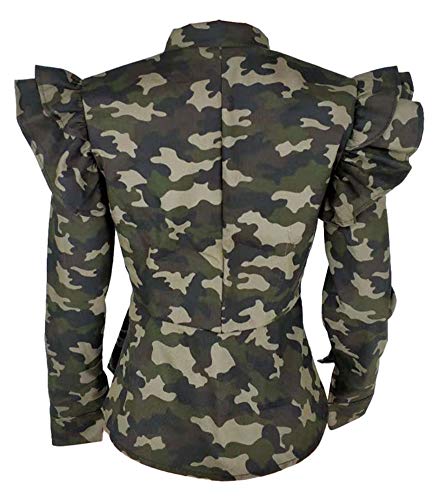 LifeShe Women's Zip up Ruffle Sleeve Peplum camo Jacket Blazers Camouflage Denim Jean Jackets4