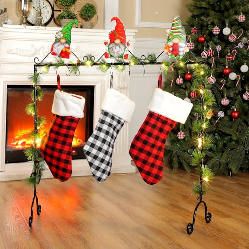 Sliner Christmas Stocking Holder with 12 Detachable Hooks 39.8 in Metal Stocking Holder Stand with String Lights, Freestanding Stocking Hangers Racks for Floor Fireplace Living Room(Classic)