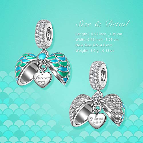 NinaQueen "Surprising Love" 925 Sterling Silver Enamel Heart Dangle Fit Pandöra Charms Engraved with "I love you" Birthday Anniversary Christmas Gifts for Women Wedding Valentines Gifts For Her Wife
