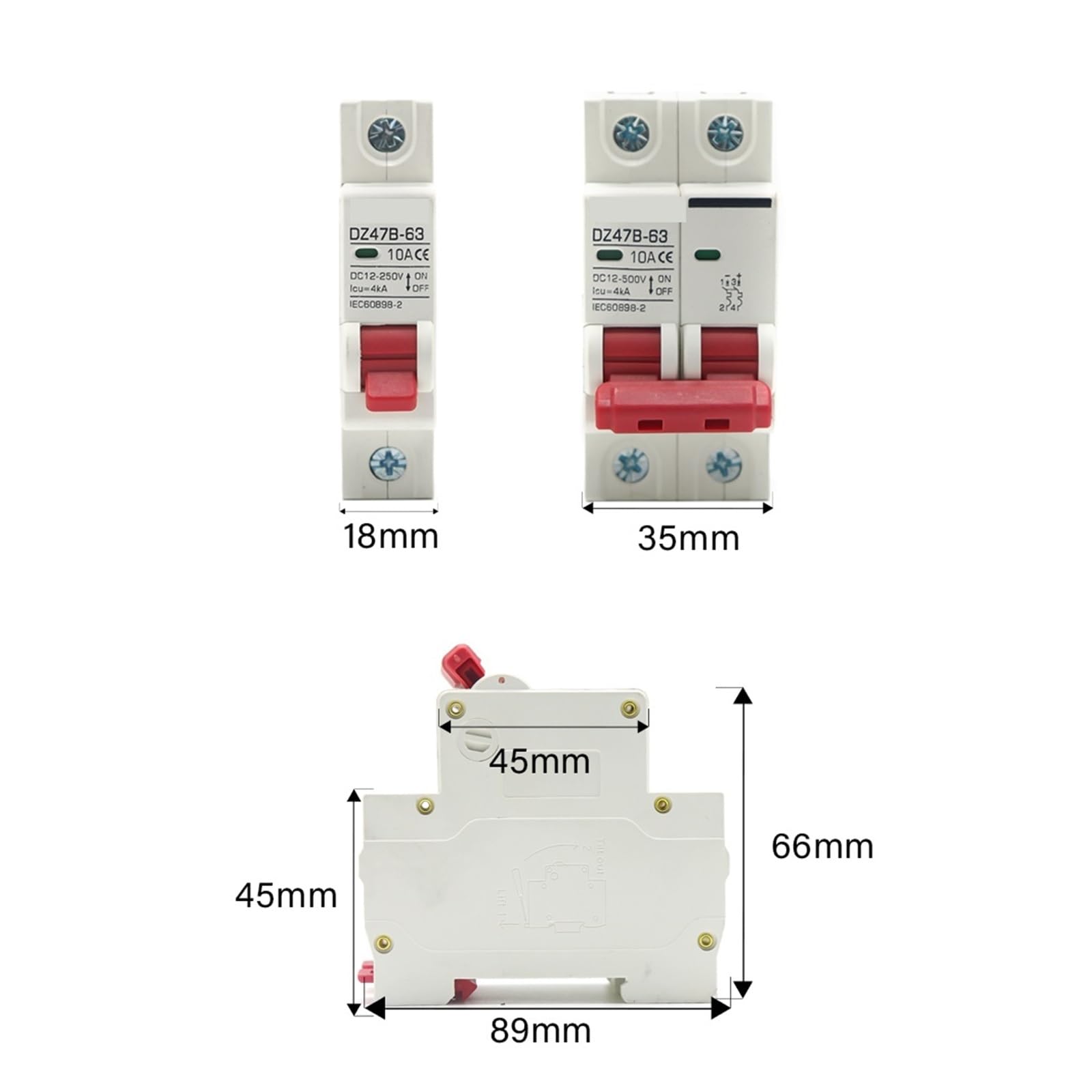 DC12V 24V 48V 36V DC MCB Battery Car Protector Circuit Breaker DZ47 DC and Negative Pole Rotection Switch Isolator(2P,125A)